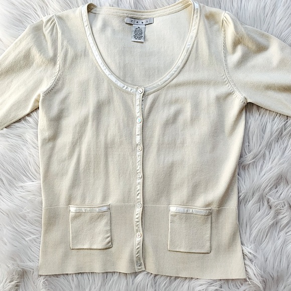 CAbi Tan Cardigan w/ Ribbon Edging - Picture 12 of 15